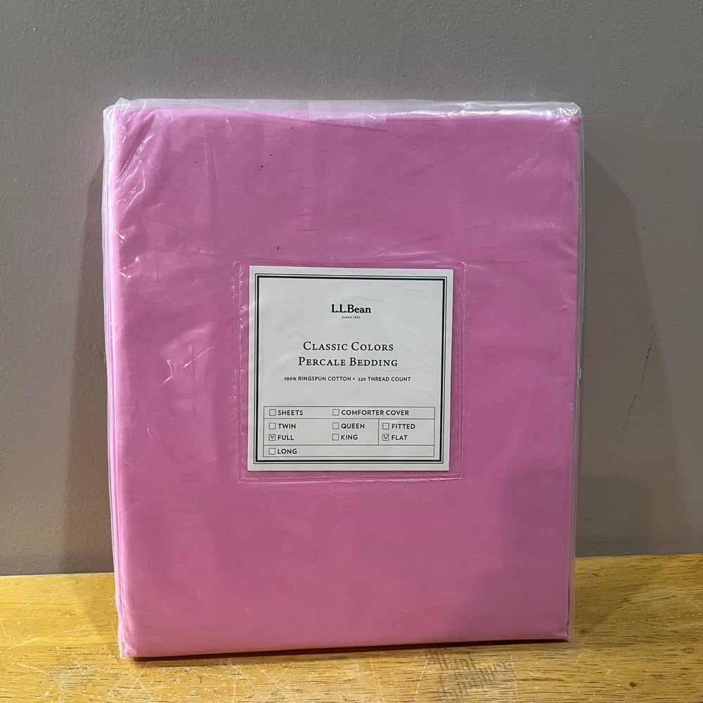 LL Bean Pink Water Lily Percale Full Flat Sheet 100% Ringspun‎ Cotton 220TC NEW